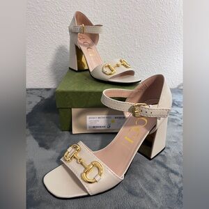 Brand New Gucci Horsebit Block Heel Sandals Mystic White Size 41 (US 11)
